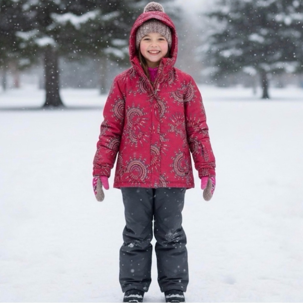 Columbia Winter Insulated Snow Ski Girl Medium 10/12 Patterned Pink Jacket Coat